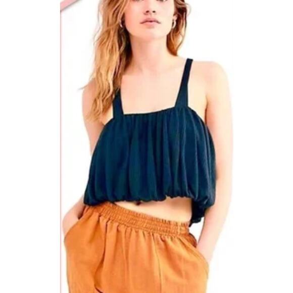 Free People Just A Fling Halter Tank Top Ribbed Bubble Hem Black Size Small - Picture 7 of 8